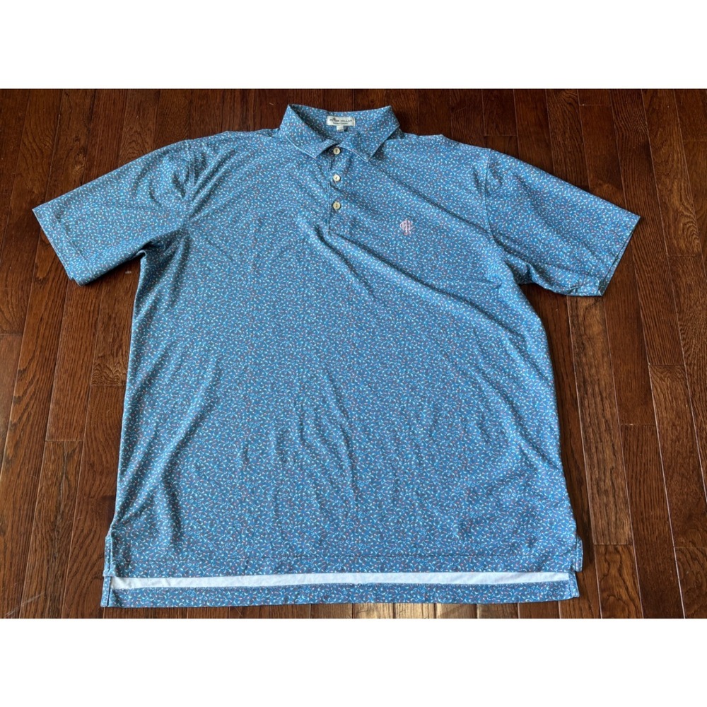 Peter Millar Cathay Performance Polo Men's XL Blue Swallow Print Golf CCH